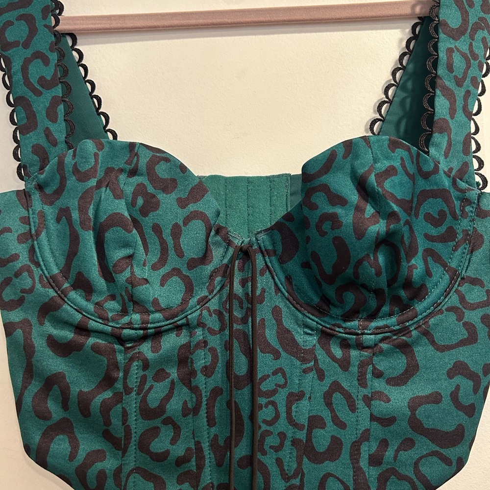For Love And Lemons Teal Print Bustier - Picture 5 of 15